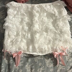 Fashion Nova White Bubble Skirt with Ruffled Tie Front